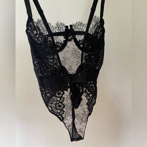 Black lace one piece bodysuit